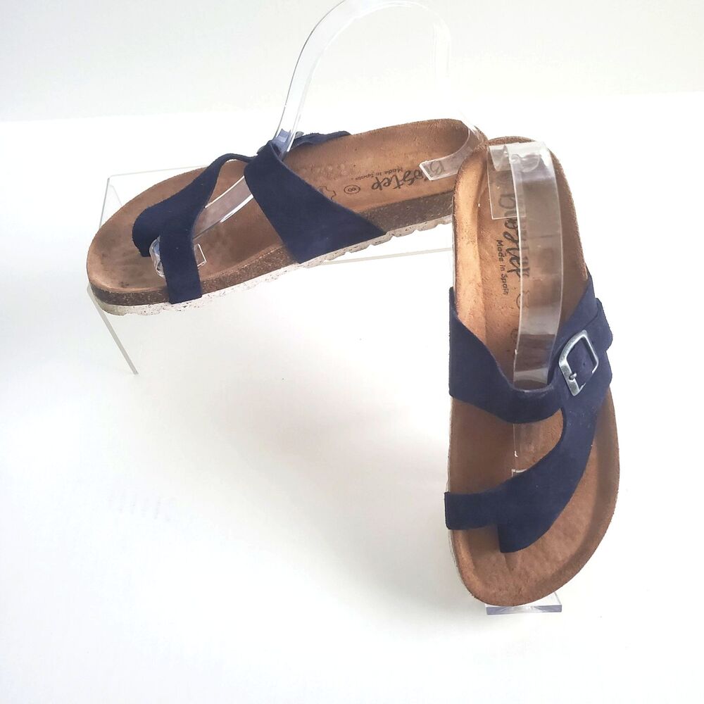 BioStep Women's Sandals Size 8 Navy Blue Suede Cork Footbed Comfort Orthopedic